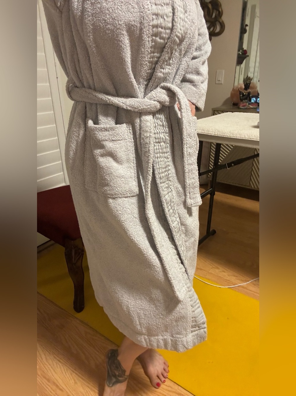 Plush Light Blue Bathrobe with Textured Waistband Belt S